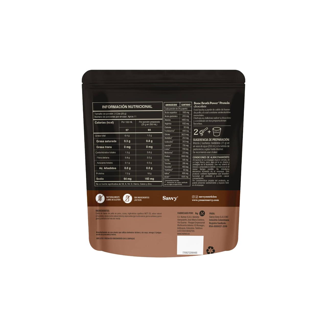 Caldo de Huesos Proteina Savvy Chocolate x 280 gr