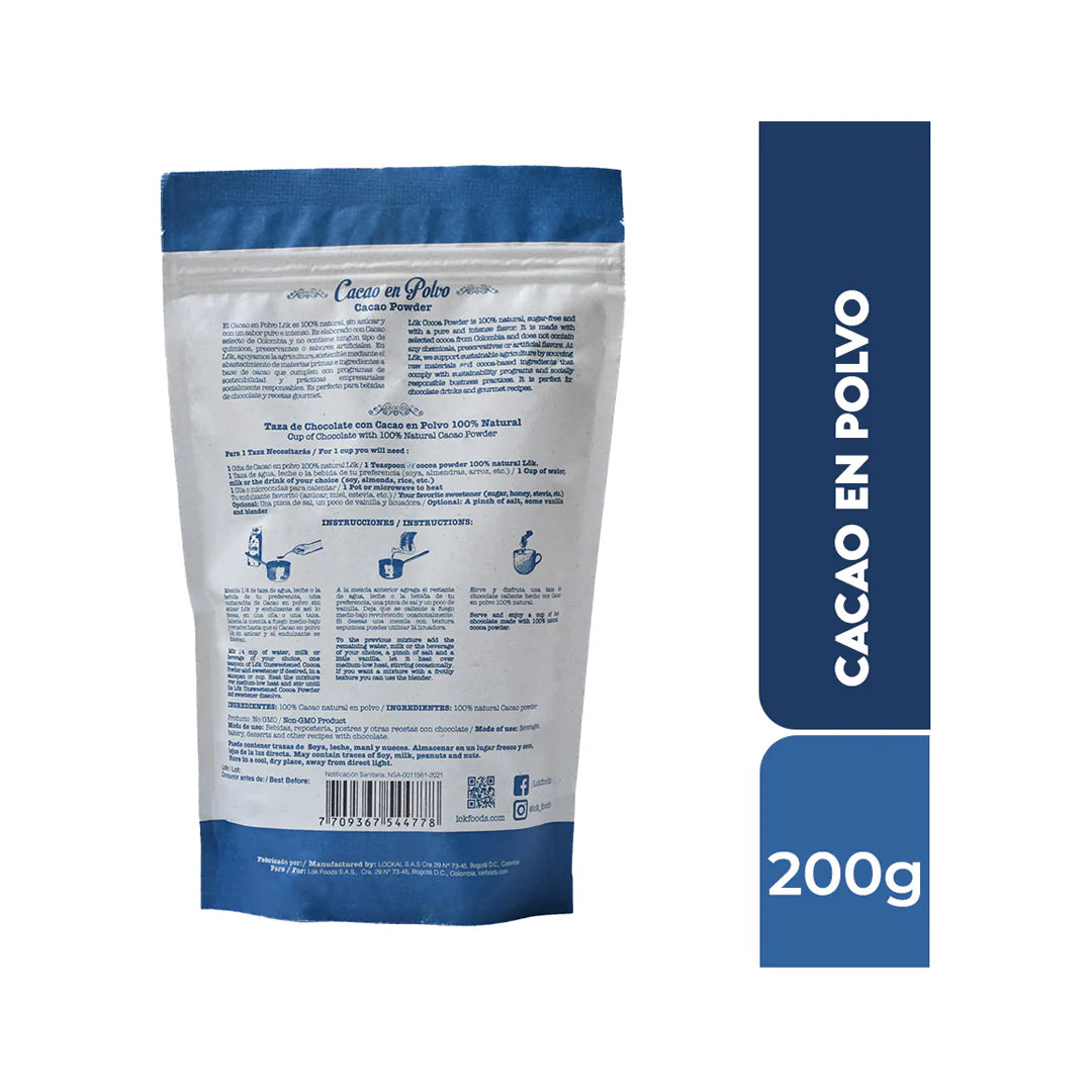Cacao organico en Polvo Lok x 200 gr