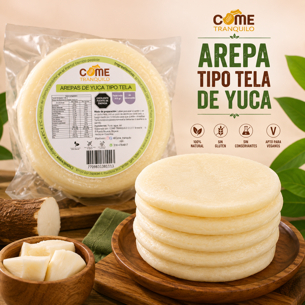 Arepa yuca tipo tela ComeTranquilo