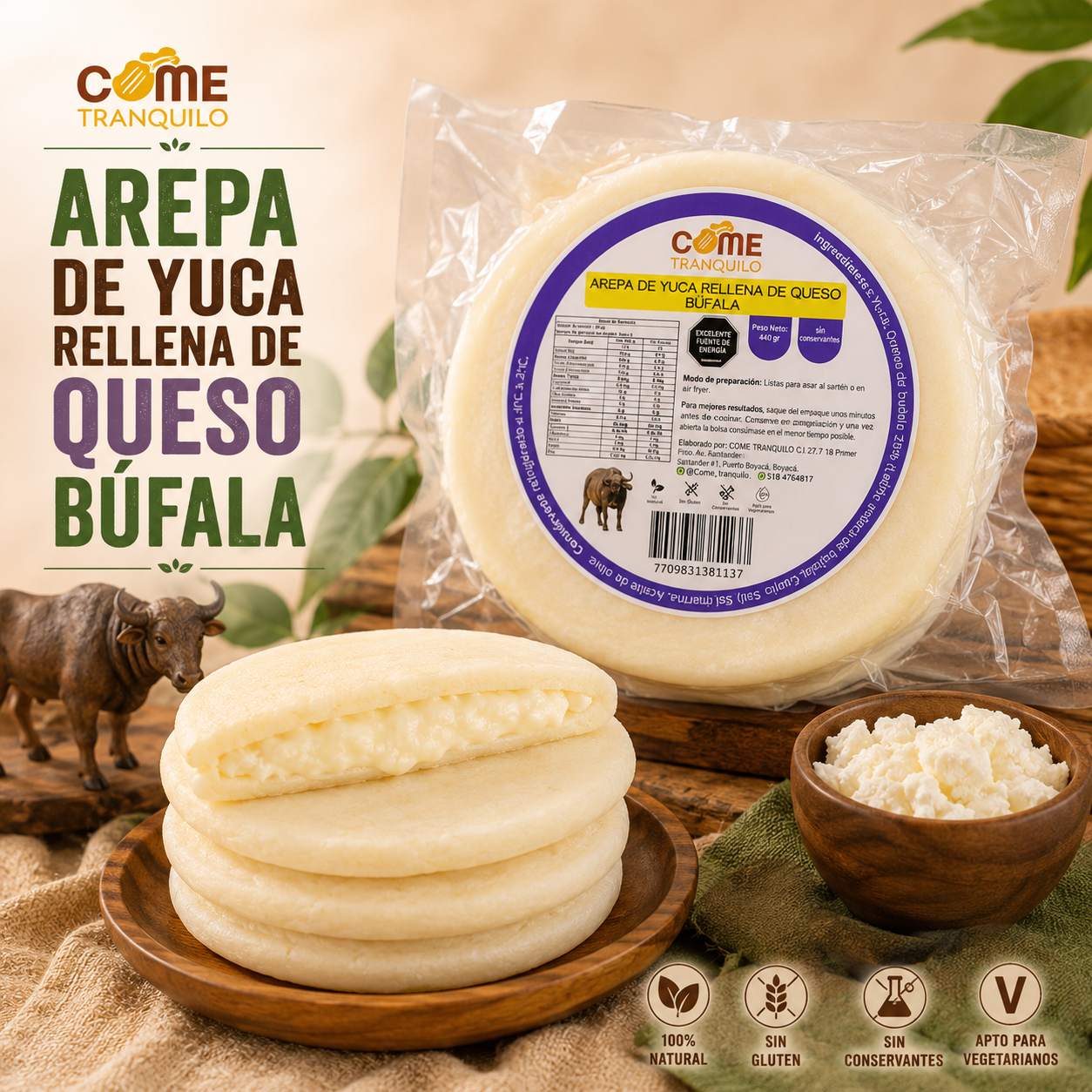 Arepa yuca queso bufala ComeTranquilo