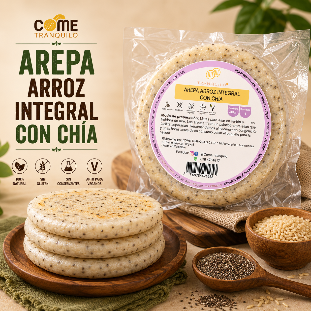 Arepa de arroz con chía