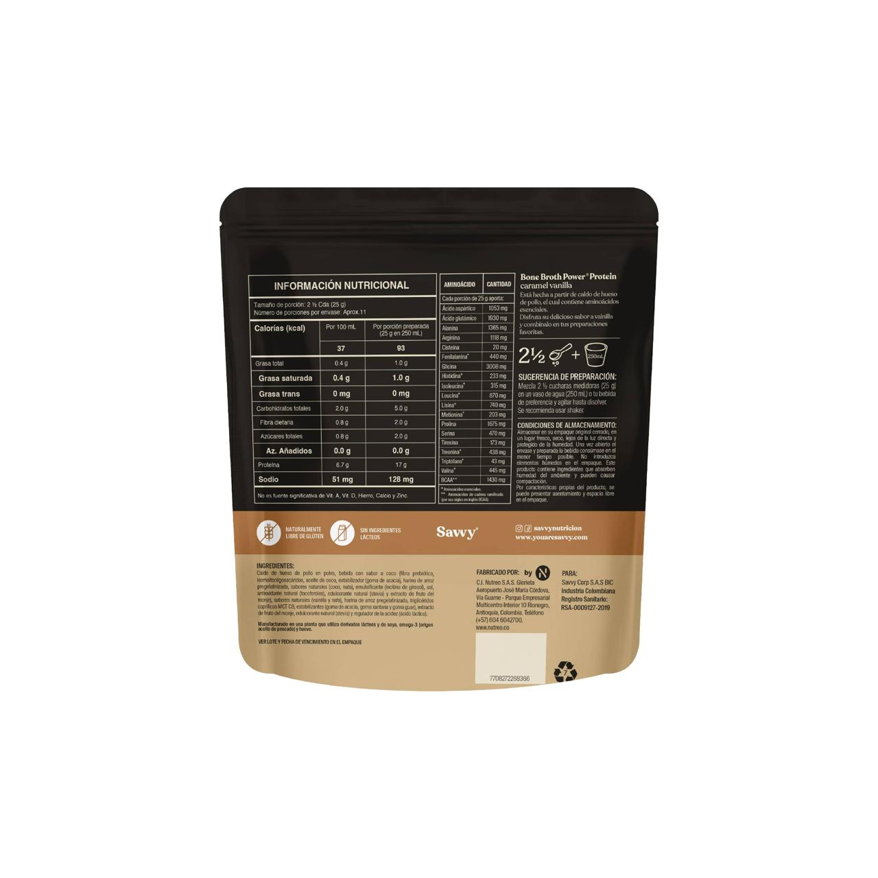 Caldo de Huesos Protein Savvy Caramelo Vainilla x 280 gr