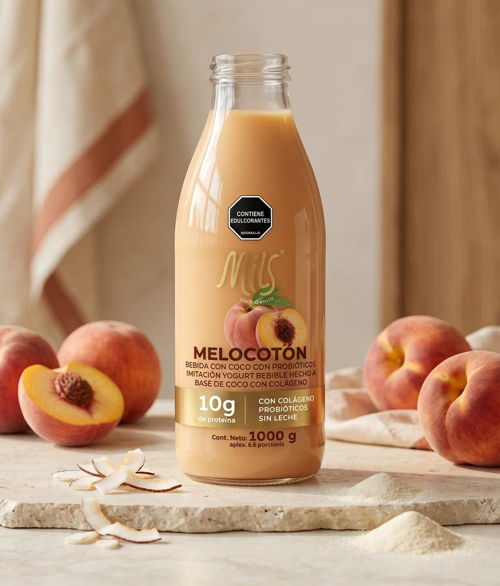Bebida coco probióticos (imitación yogurt bebible) hecho a base de coco con Colágeno 10g Proteína 1000g Mils