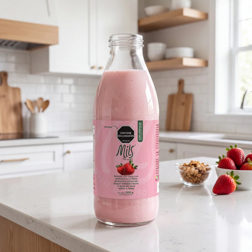 Bebida con coco con probióticos (Imitación Yogurt bebible) sabor fresa 1000g Mils
