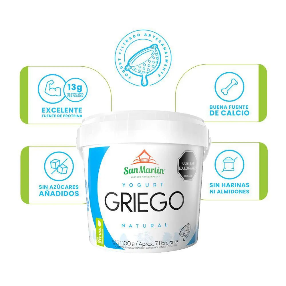 Yogurt Griego Natural Con Stevia San Martín x1100gr
