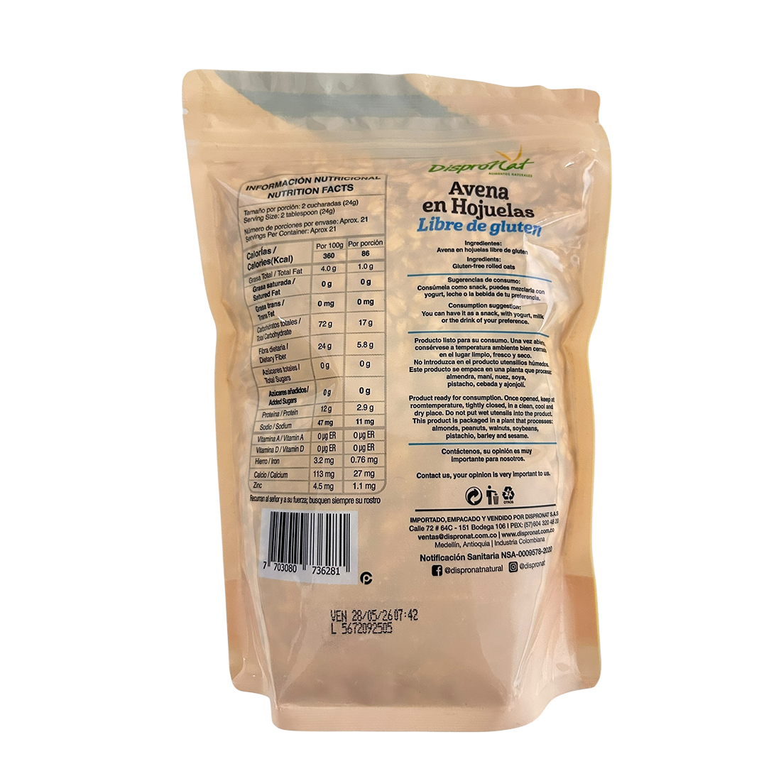 Avena en Hojuela libre de gluten Dispronat